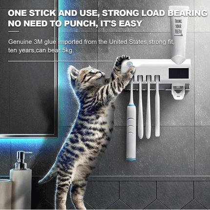 UV Toothbrush Automatic Sterilizer Holder and Toothpaste Dispenser White Splendid&Co.