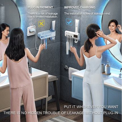 UV Toothbrush Automatic Sterilizer Holder and Toothpaste Dispenser White Splendid&Co.
