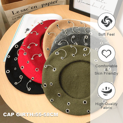Unisex Beanie Lady Wool French Beret Hat Cap Winter Warm Iron Ring Design Rock Splendid&Co.