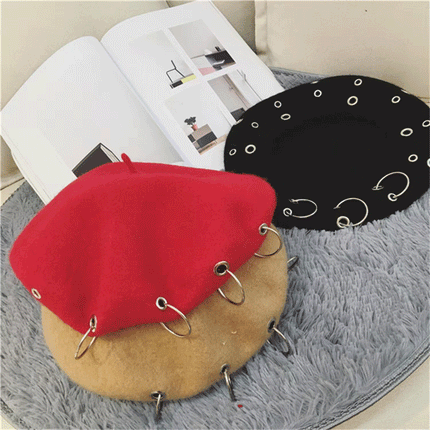 Unisex Beanie Lady Wool French Beret Hat Cap Winter Warm Iron Ring Design Rock Splendid&Co.
