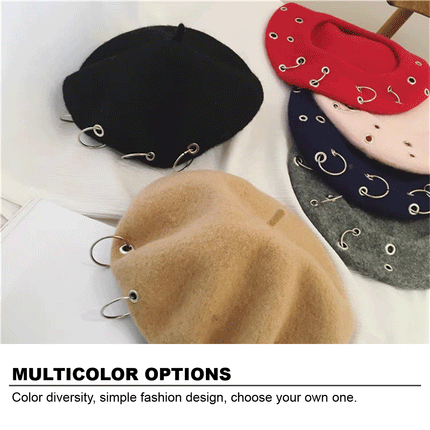 Unisex Beanie Lady Wool French Beret Hat Cap Winter Warm Iron Ring Design Rock Splendid&Co.
