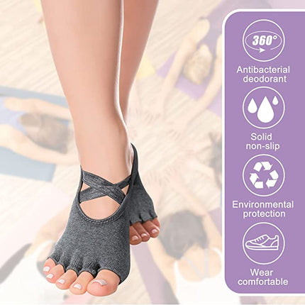 Women Yoga Socks Toeless Non-Slip Grips -Light Grey Splendid&Co.