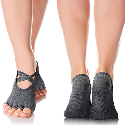 Women Yoga Socks Toeless Non-Slip Grips -Light Grey Splendid&Co.