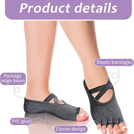 Women Yoga Socks Toeless Non-Slip Grips -Light Grey Splendid&Co.