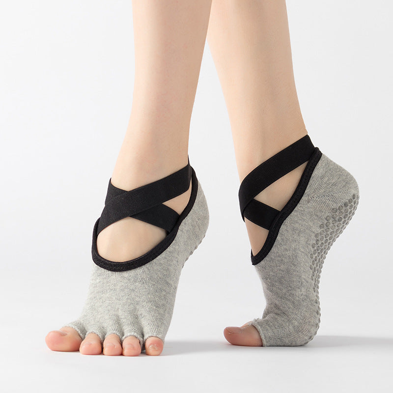Yoga Socks Toeless Non-slip Grips & Straps, For Pilates, Barre