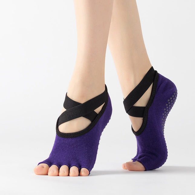 Women Yoga Socks Toeless Non-Slip Grips -Purple Splendid&Co.