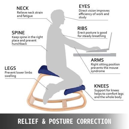 Wooden Ergonomic Kneeling Chair Stool Posture Correcting Blue Splendid&Co.