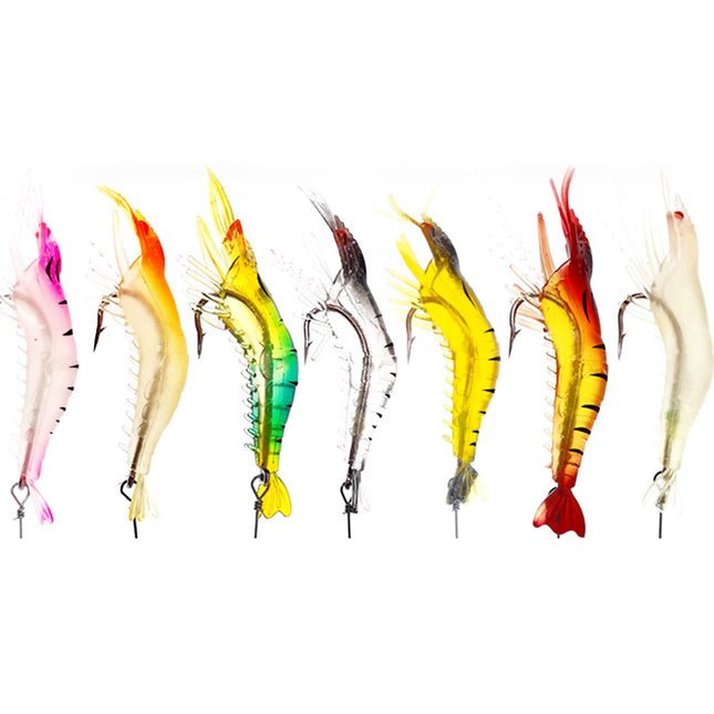 7Pcs Fishing Luminous Prawn Lure Shrimp Fake Bait Silicone Lures