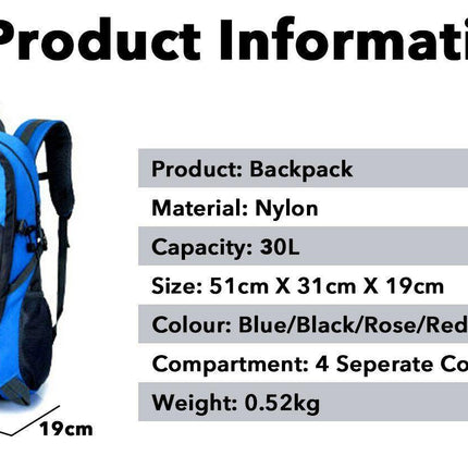 Black 30L Waterproof Hiking Camping Bag - Image 8