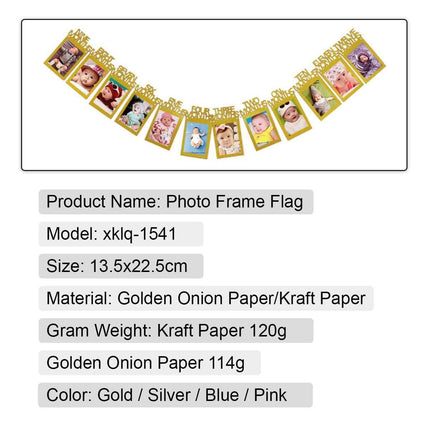 Gold Personalized One Year Photo Banner Monthly Photo Birthday Banner - Image 8
