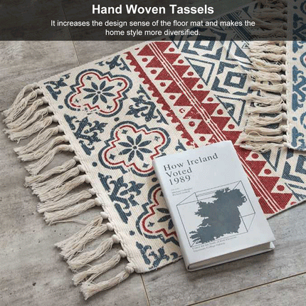 Graffiti Retro Bohemian Tassel Knitted Floor Carpet Mat - Image 6
