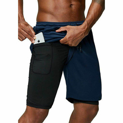 Men 2 in 1 Running Shorts Gym with Phone Pocket Hole - Image 1