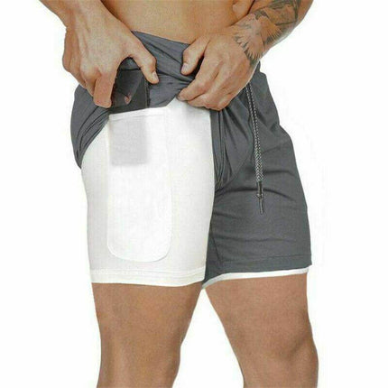 Mens Workout 2 in 1 Shorts 7" Running Jogging Phone Pocket - Image 10