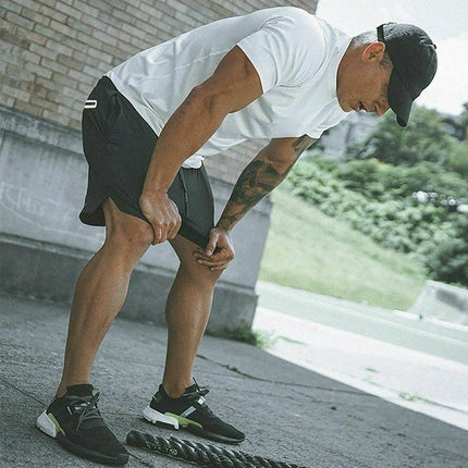 Mens Workout 2 in 1 Shorts 7" Running Jogging Phone Pocket - Image 2