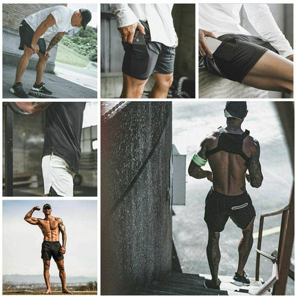 Mens Workout 2 in 1 Shorts 7" Running Jogging Phone Pocket - Image 3