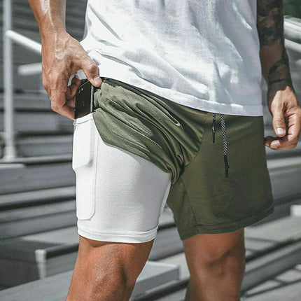 Mens Workout 2 in 1 Shorts 7" Running Jogging Phone Pocket - Image 5
