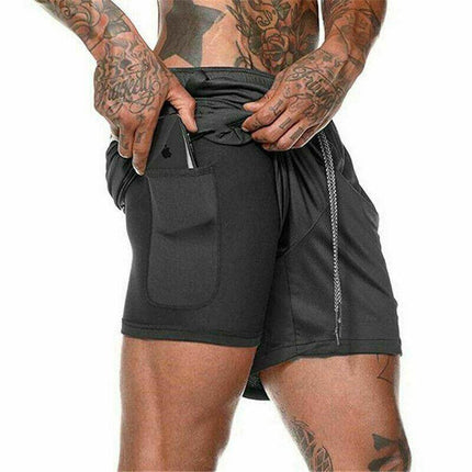Mens Workout 2 in 1 Shorts 7" Running Jogging Phone Pocket - Image 7