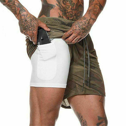 Mens Workout 2 in 1 Shorts 7" Running Jogging Phone Pocket - Image 8