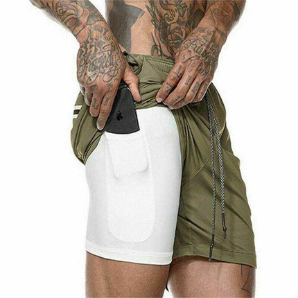 Mens Workout 2 in 1 Shorts 7" Running Jogging Phone Pocket - Image 9