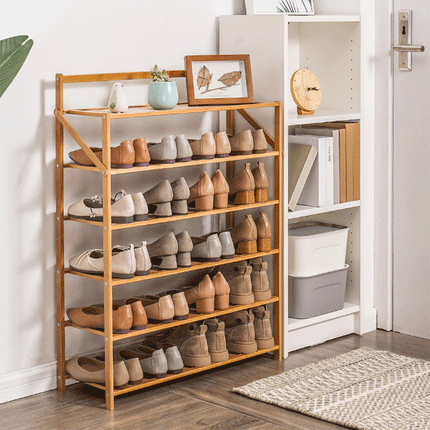 Multi Layer Bamboo Fordable Shoes Rack 6 Tiers 90cm - Image 1