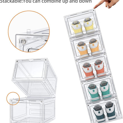6 Packs Premium Stackable Shoe Box Display Storage Magnetic Clear