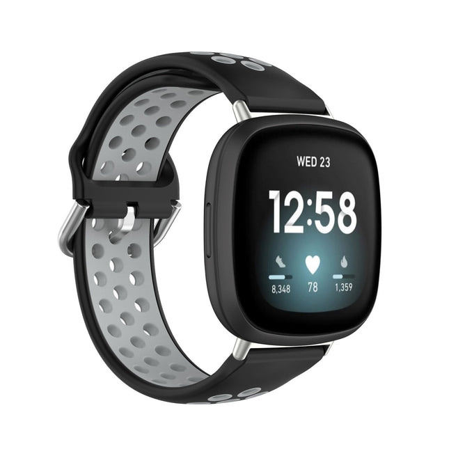 Black & Grey Fitbit Versa 3, Versa 4 & Sense,  Sense2 Watch Strap Replacement Silicone Sports Wrist Band