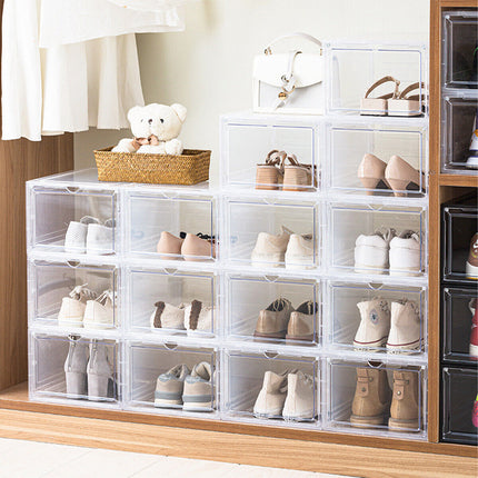 6 Packs Premium Stackable Shoe Box Display Storage Magnetic Clear
