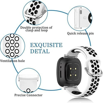 White & Black Fitbit Versa 4 & Sense 2 Watch Strap Replacement Silicone Sports Wrist band