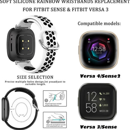 White & Black Fitbit Versa 4 & Sense 2 Watch Strap Replacement Silicone Sports Wrist band
