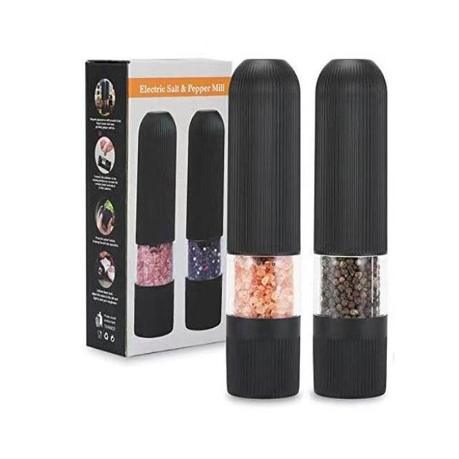 Twin Pack Electric Salt & Pepper Grinder Mills Shakers Black - Image 1